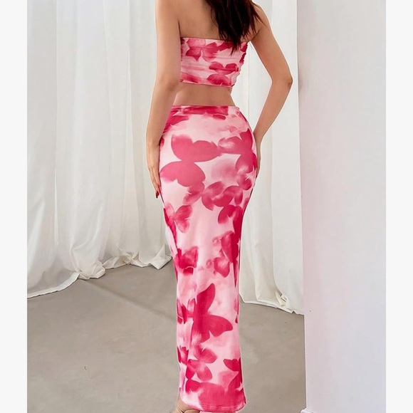 Pink Floral Women's Skirt set top and skirt summer vibes - Picture 2 of 2